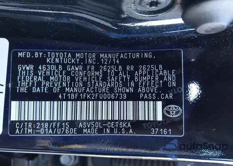 2015 Toyota Camry Se from USA, damaged, VIN 4T1BF1FK2FU006739